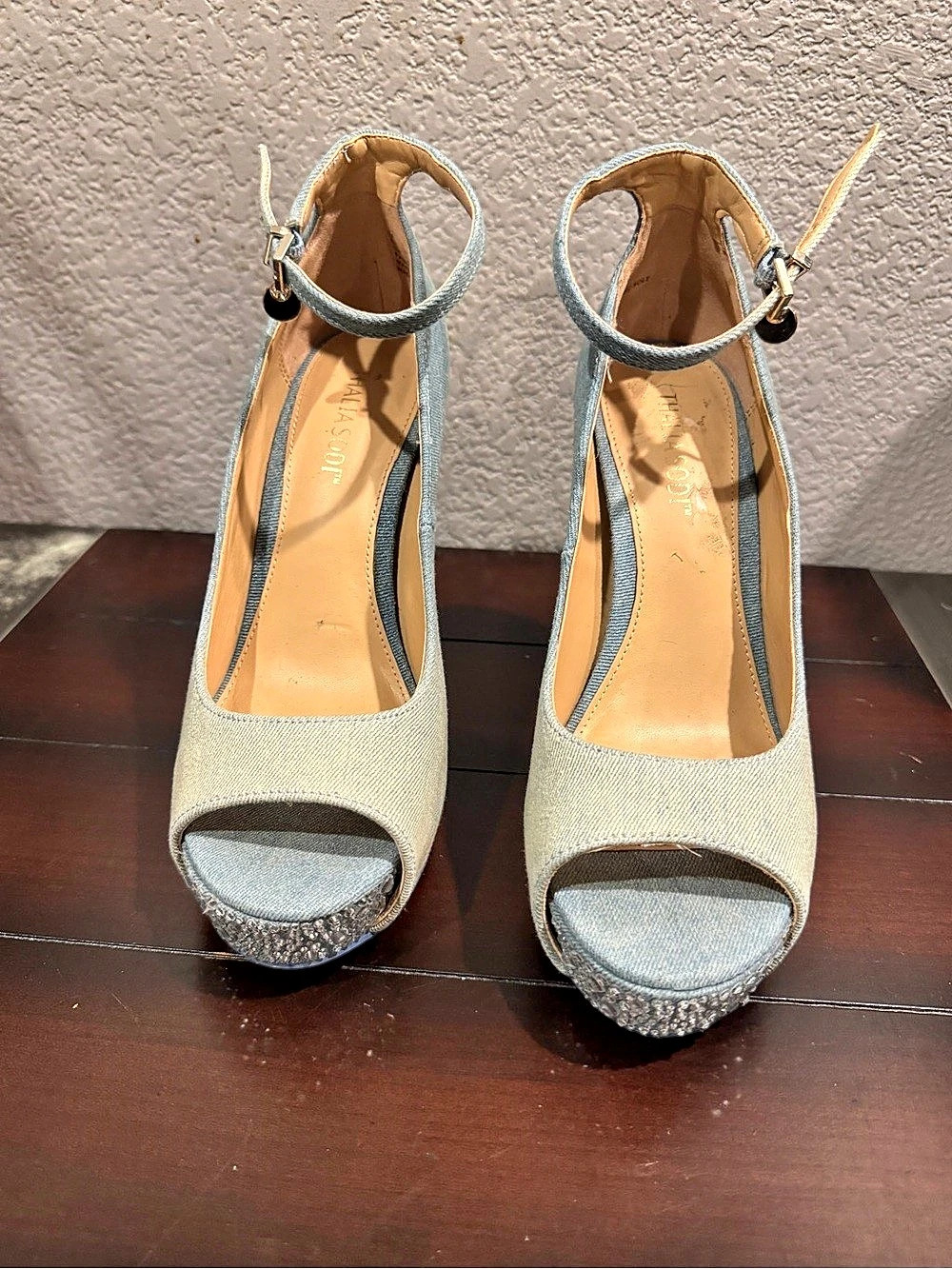 Thalia Sodi Denim Bedazzled Heels